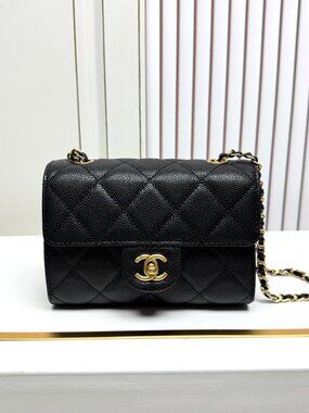 Chanel Classic Mini Flap Bag in Black Caviar Leather with Gold Hardware